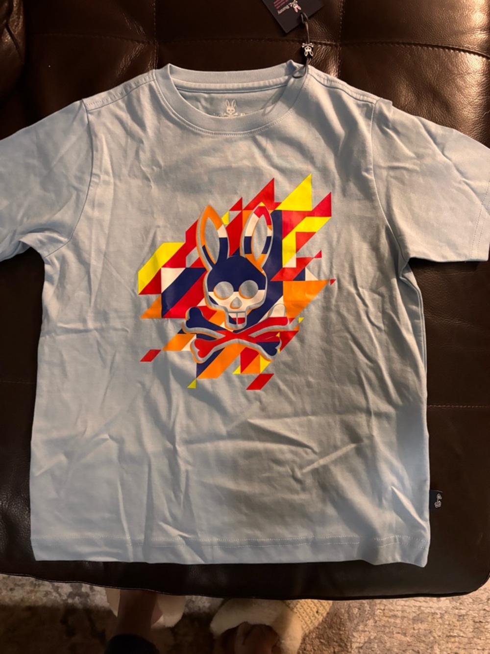 Psycho Bunny Light Blue Tee with Multicolor Bunny Skull